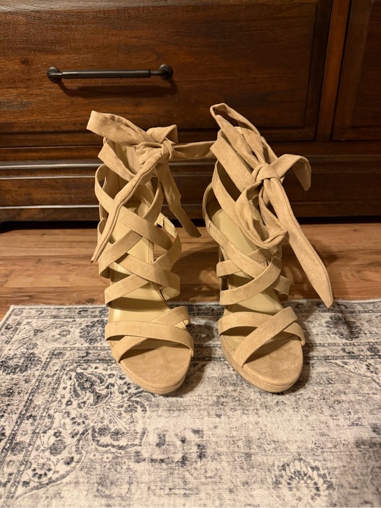 Wild Diva Shoes - Wild Diva Tan Lace-Up Strappy Heels
